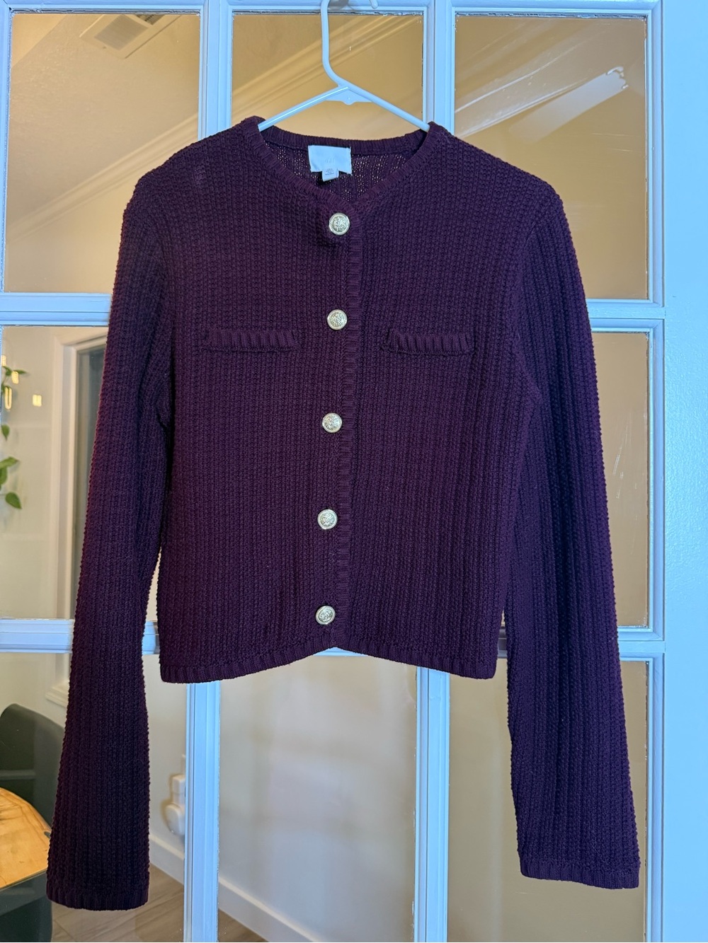 H&M Dark Plum Knit Button-Front Cardigan with Gold Buttons